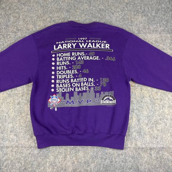 Vintage Pro Player Larry Walker Rockies 1997 MLB MVP Crewneck - Picture 7 of 12